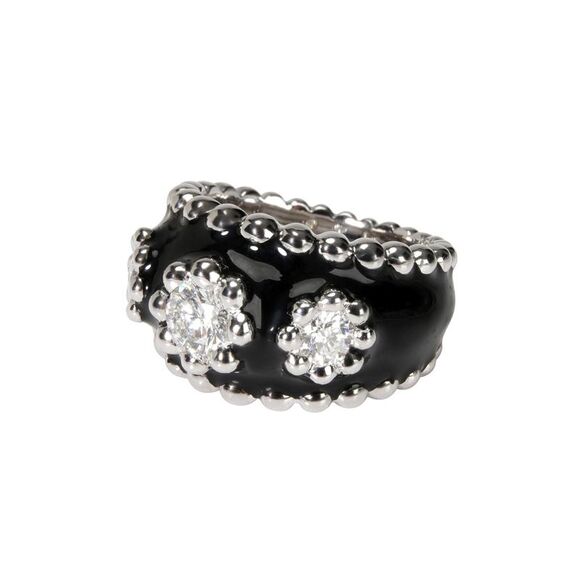 Pre Loved Chanel Vintage Diamond & Enamel Cocktail Ring in 18kt White Gold 0.9 - Picture 2 of 8